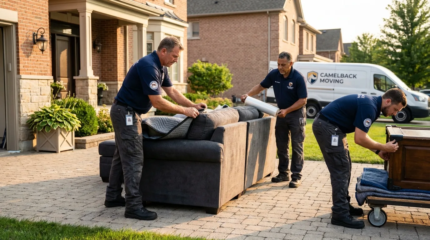 Large estate moving crew wrapping furniture in Devils Lake, ND